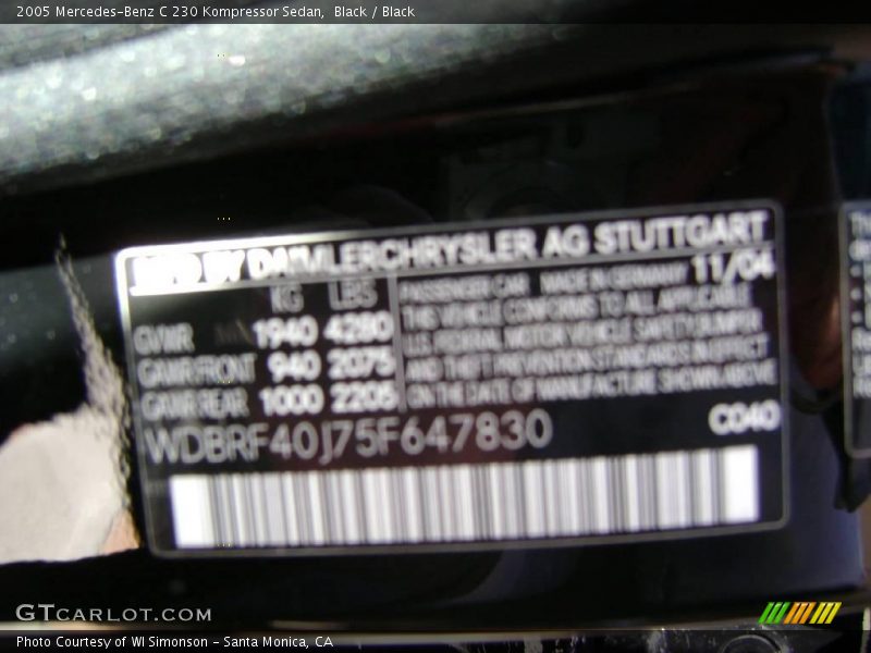 Black / Black 2005 Mercedes-Benz C 230 Kompressor Sedan