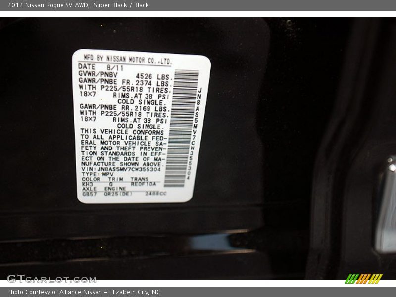 Super Black / Black 2012 Nissan Rogue SV AWD
