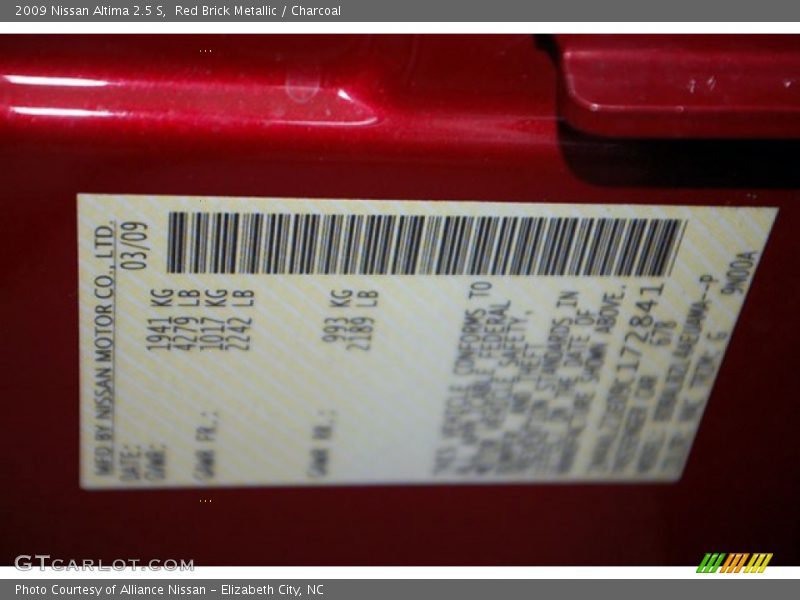 Red Brick Metallic / Charcoal 2009 Nissan Altima 2.5 S