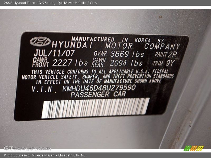 QuickSilver Metallic / Gray 2008 Hyundai Elantra GLS Sedan