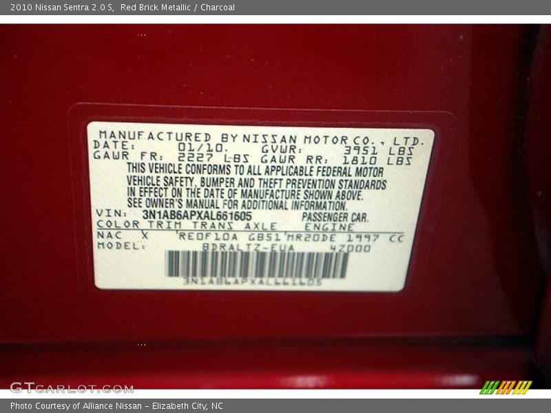 Red Brick Metallic / Charcoal 2010 Nissan Sentra 2.0 S