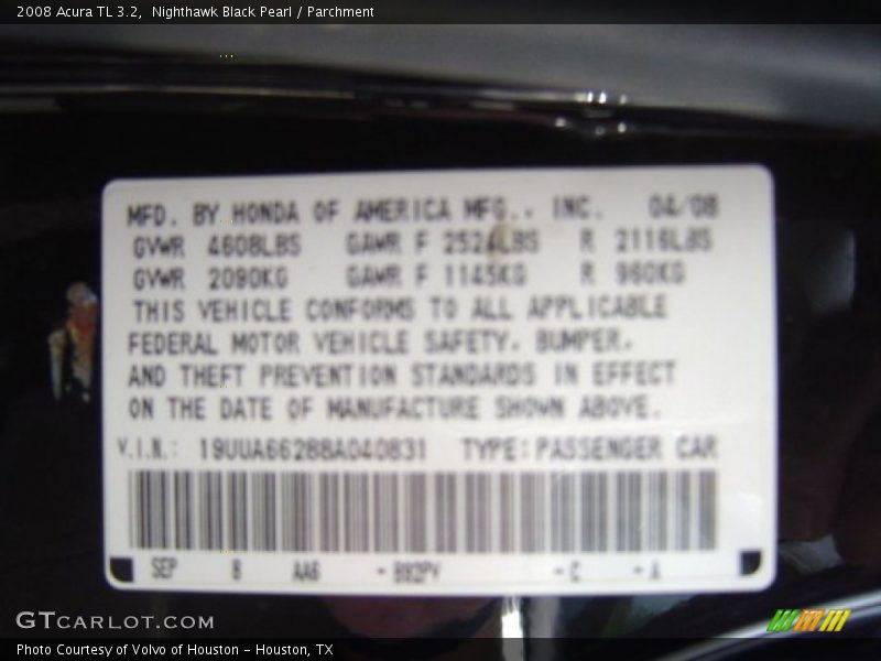 Nighthawk Black Pearl / Parchment 2008 Acura TL 3.2