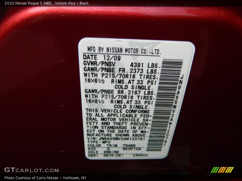 Venom Red / Black 2010 Nissan Rogue S AWD