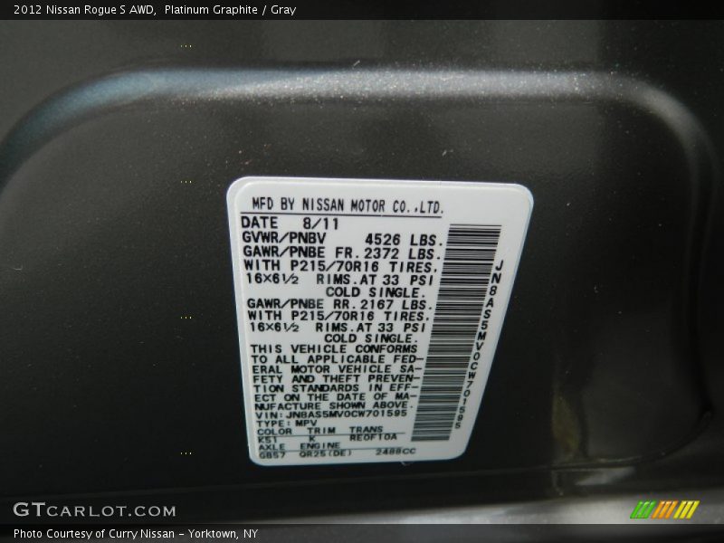 Platinum Graphite / Gray 2012 Nissan Rogue S AWD