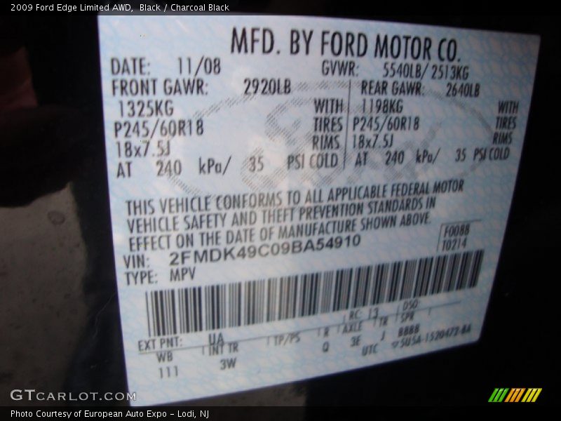 Black / Charcoal Black 2009 Ford Edge Limited AWD
