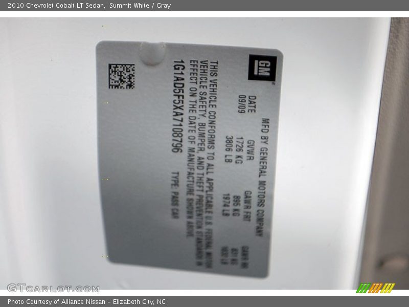 Summit White / Gray 2010 Chevrolet Cobalt LT Sedan