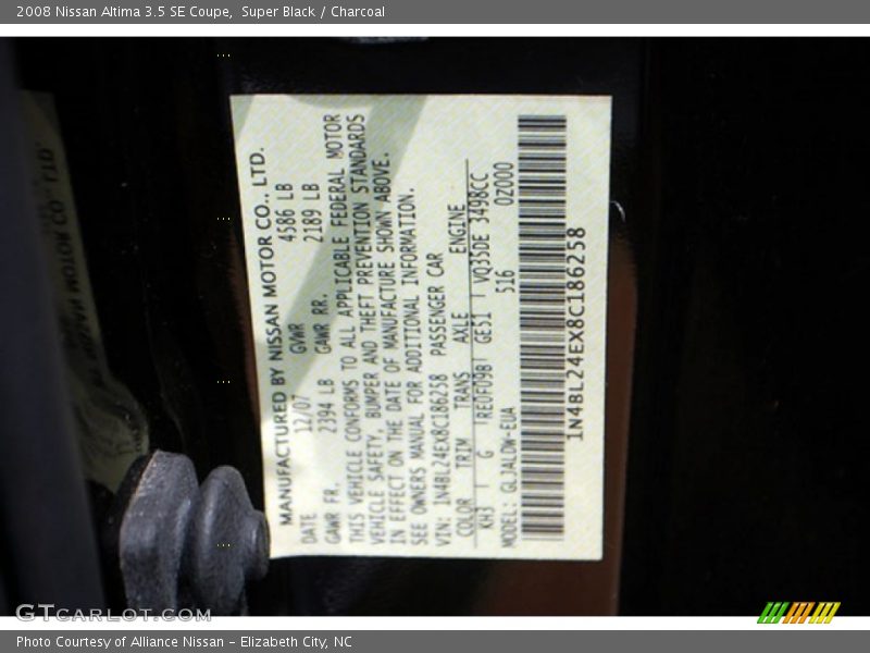 Super Black / Charcoal 2008 Nissan Altima 3.5 SE Coupe