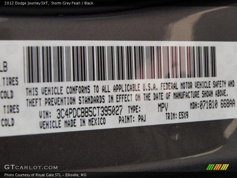 Storm Grey Pearl / Black 2012 Dodge Journey SXT