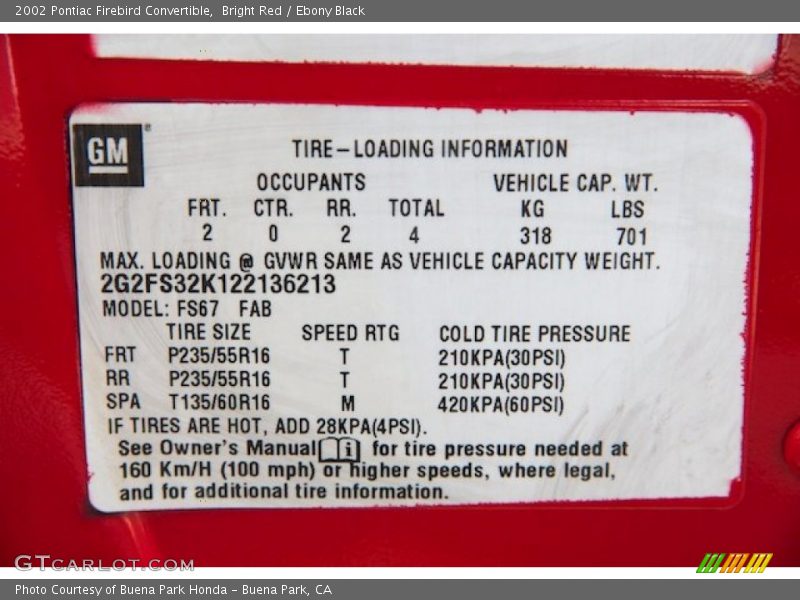 Bright Red / Ebony Black 2002 Pontiac Firebird Convertible