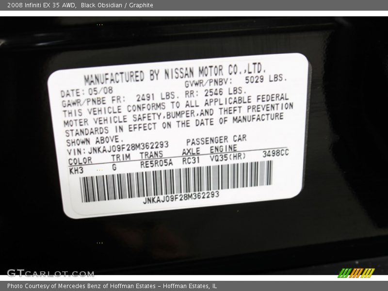 Black Obsidian / Graphite 2008 Infiniti EX 35 AWD