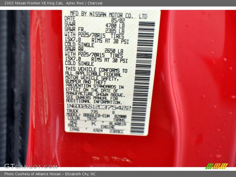 Aztec Red / Charcoal 2002 Nissan Frontier XE King Cab