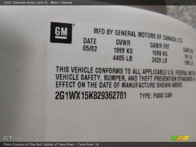 White / Neutral 2002 Chevrolet Monte Carlo SS