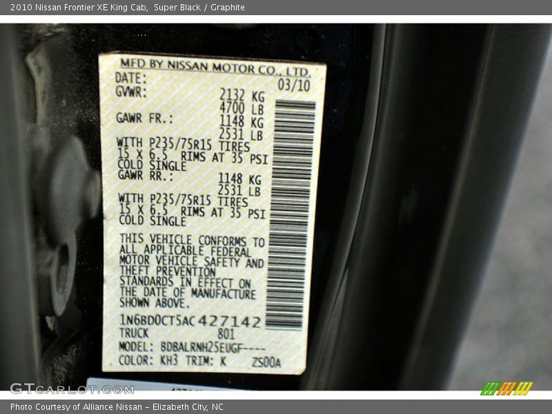 Super Black / Graphite 2010 Nissan Frontier XE King Cab
