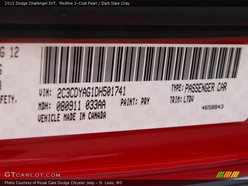 Redline 3-Coat Pearl / Dark Slate Gray 2013 Dodge Challenger SXT
