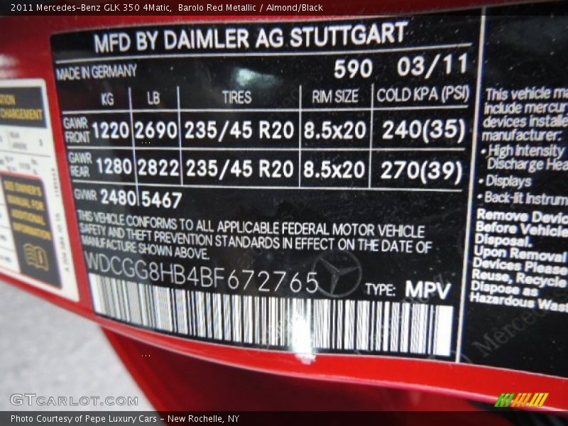 Barolo Red Metallic / Almond/Black 2011 Mercedes-Benz GLK 350 4Matic