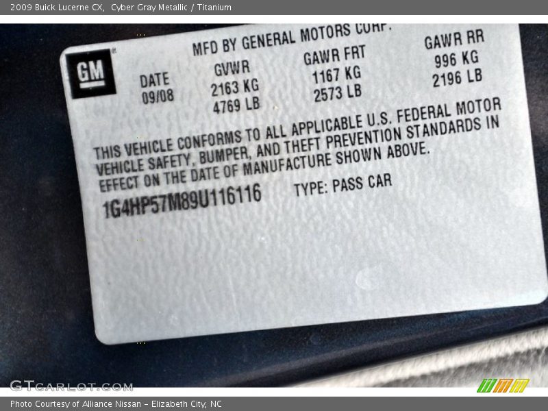 Cyber Gray Metallic / Titanium 2009 Buick Lucerne CX