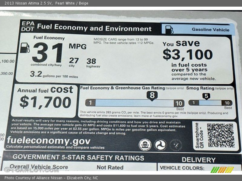 Pearl White / Beige 2013 Nissan Altima 2.5 SV