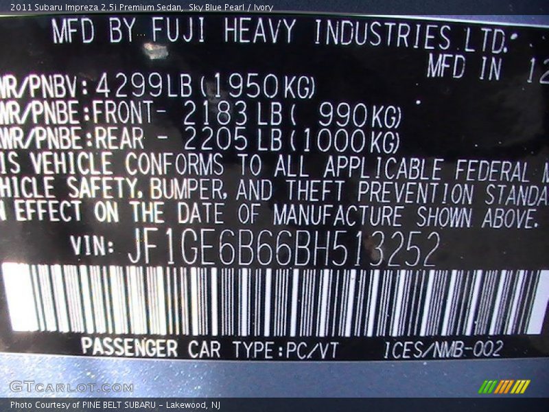 Sky Blue Pearl / Ivory 2011 Subaru Impreza 2.5i Premium Sedan