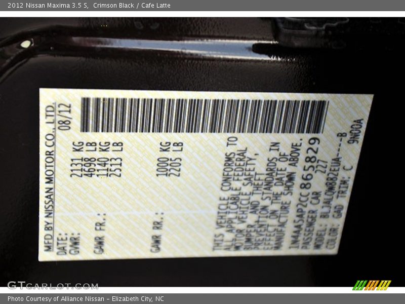 Crimson Black / Cafe Latte 2012 Nissan Maxima 3.5 S
