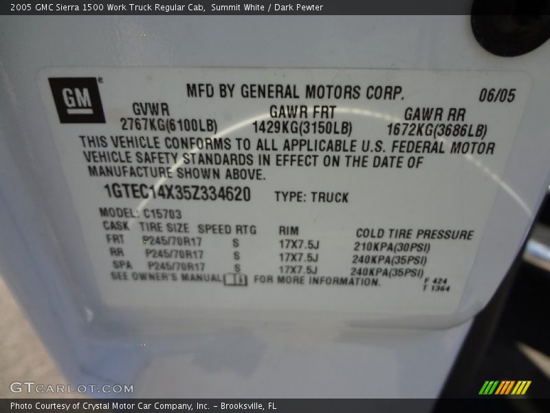 Summit White / Dark Pewter 2005 GMC Sierra 1500 Work Truck Regular Cab
