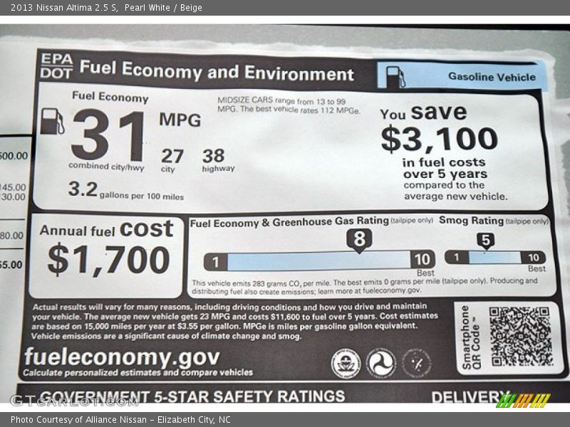Pearl White / Beige 2013 Nissan Altima 2.5 S