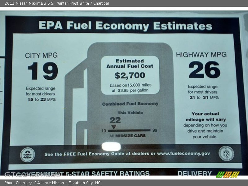 Winter Frost White / Charcoal 2012 Nissan Maxima 3.5 S