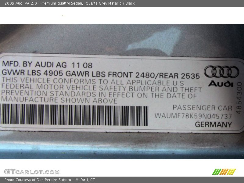 Quartz Grey Metallic / Black 2009 Audi A4 2.0T Premium quattro Sedan