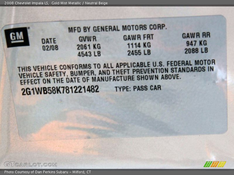 Gold Mist Metallic / Neutral Beige 2008 Chevrolet Impala LS