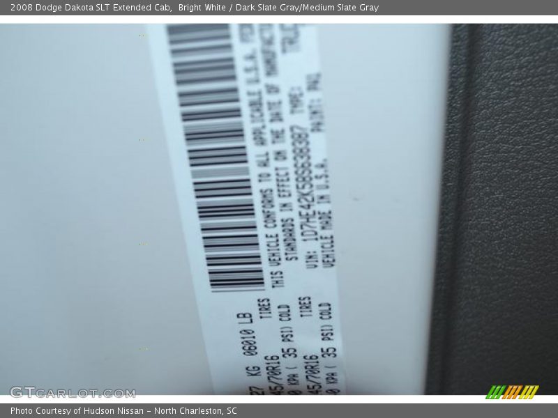 Bright White / Dark Slate Gray/Medium Slate Gray 2008 Dodge Dakota SLT Extended Cab