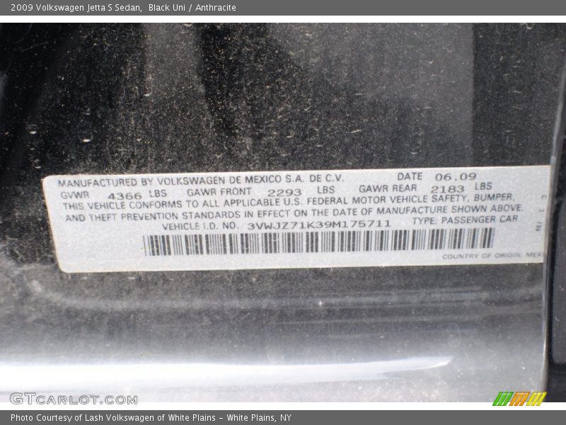 Black Uni / Anthracite 2009 Volkswagen Jetta S Sedan