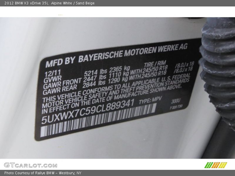 Alpine White / Sand Beige 2012 BMW X3 xDrive 35i