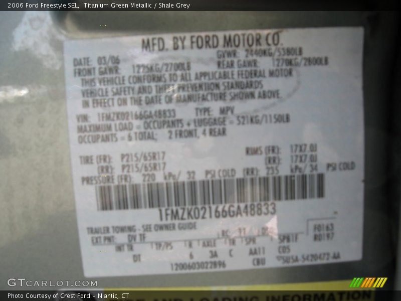 Titanium Green Metallic / Shale Grey 2006 Ford Freestyle SEL