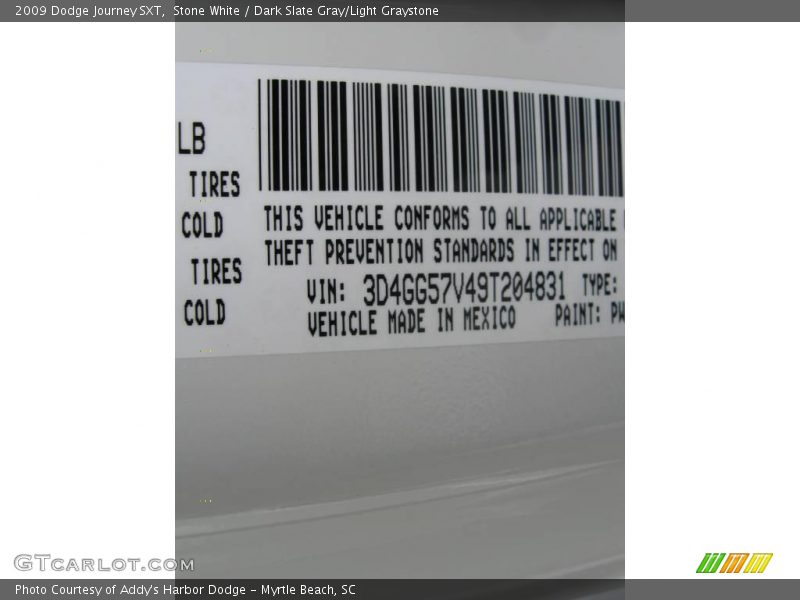 Stone White / Dark Slate Gray/Light Graystone 2009 Dodge Journey SXT