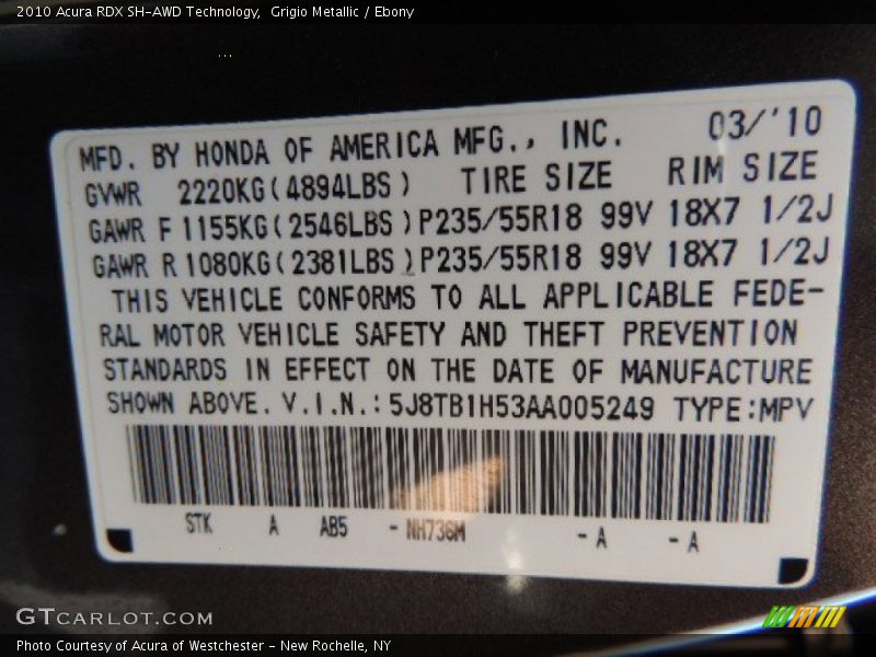 Grigio Metallic / Ebony 2010 Acura RDX SH-AWD Technology