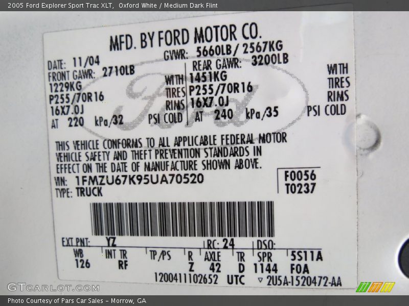 Oxford White / Medium Dark Flint 2005 Ford Explorer Sport Trac XLT