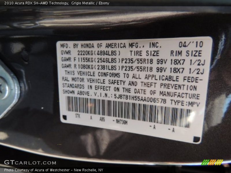 Grigio Metallic / Ebony 2010 Acura RDX SH-AWD Technology