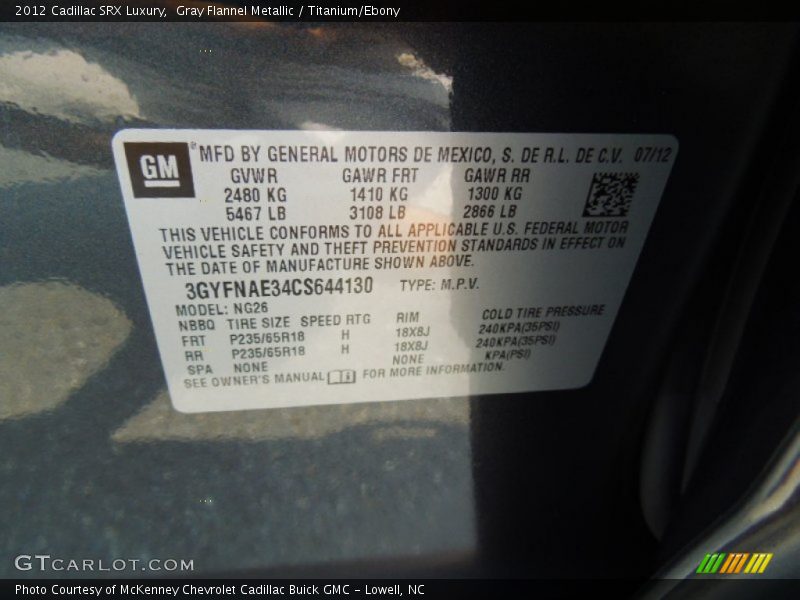Gray Flannel Metallic / Titanium/Ebony 2012 Cadillac SRX Luxury