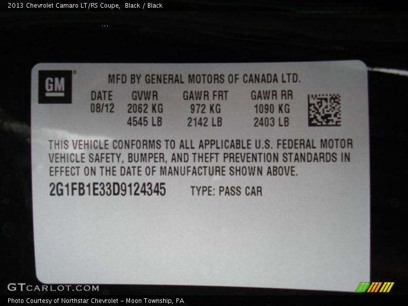 Black / Black 2013 Chevrolet Camaro LT/RS Coupe