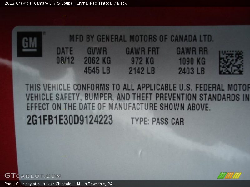 Crystal Red Tintcoat / Black 2013 Chevrolet Camaro LT/RS Coupe