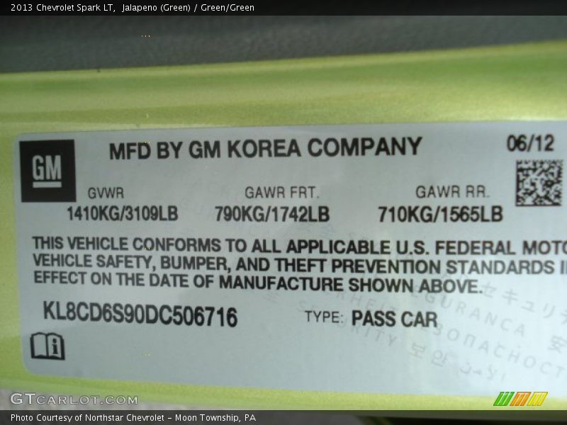 Info Tag of 2013 Spark LT