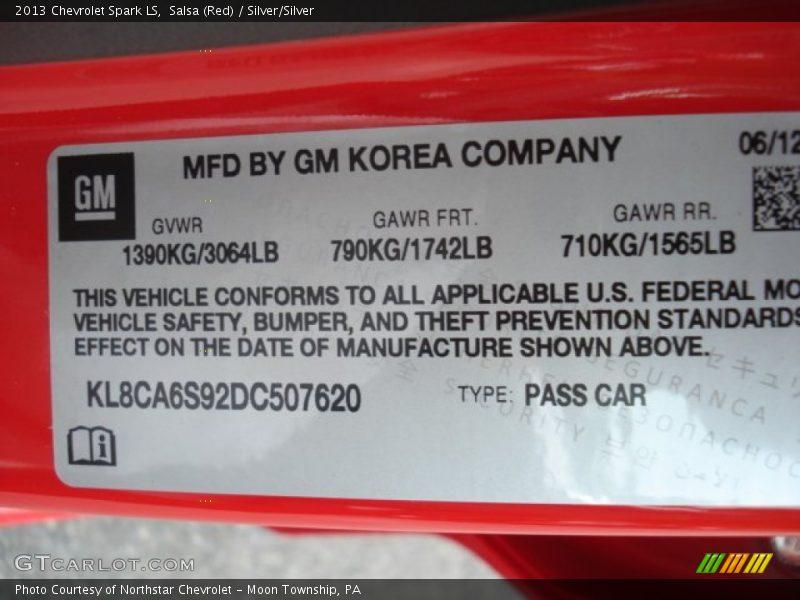 Salsa (Red) / Silver/Silver 2013 Chevrolet Spark LS