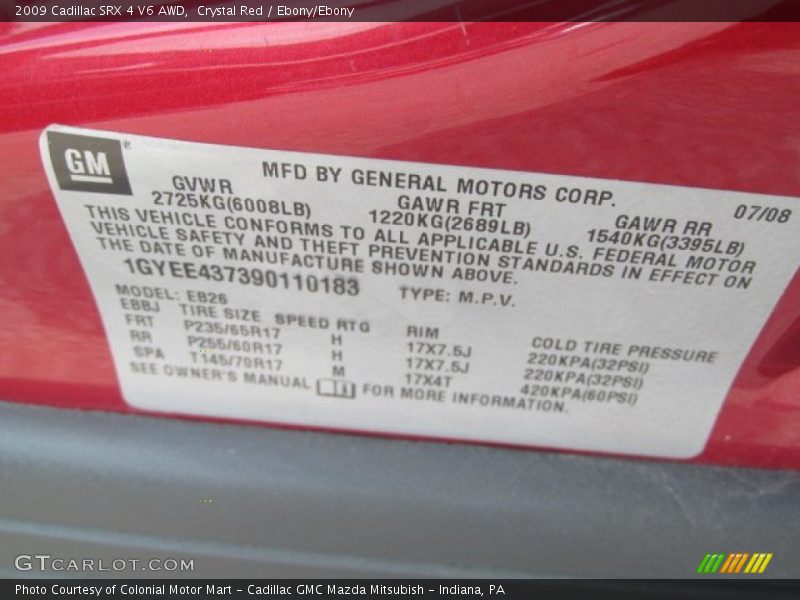 Crystal Red / Ebony/Ebony 2009 Cadillac SRX 4 V6 AWD