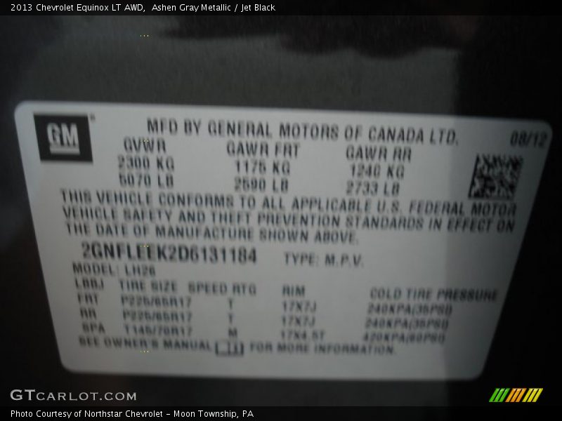 Ashen Gray Metallic / Jet Black 2013 Chevrolet Equinox LT AWD