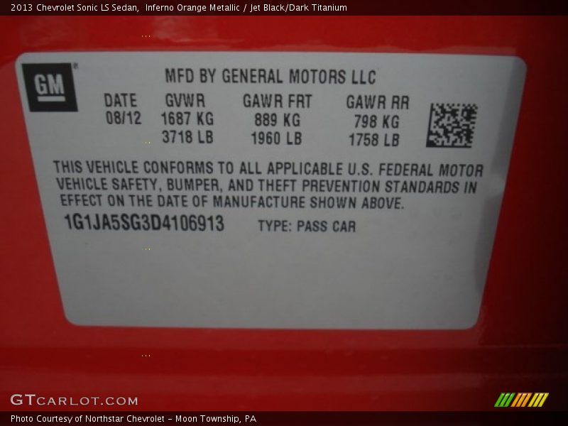 Inferno Orange Metallic / Jet Black/Dark Titanium 2013 Chevrolet Sonic LS Sedan