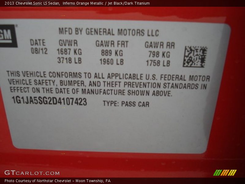 Inferno Orange Metallic / Jet Black/Dark Titanium 2013 Chevrolet Sonic LS Sedan