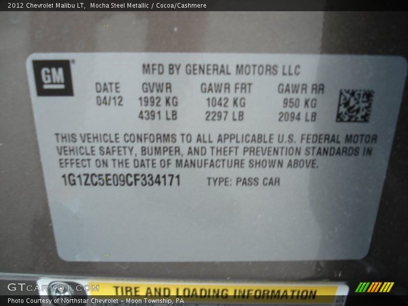 Mocha Steel Metallic / Cocoa/Cashmere 2012 Chevrolet Malibu LT
