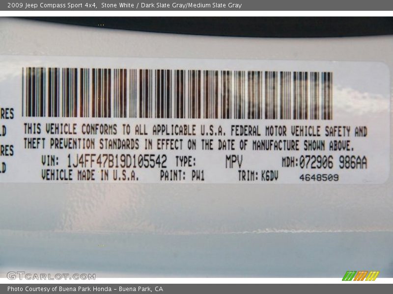 Stone White / Dark Slate Gray/Medium Slate Gray 2009 Jeep Compass Sport 4x4