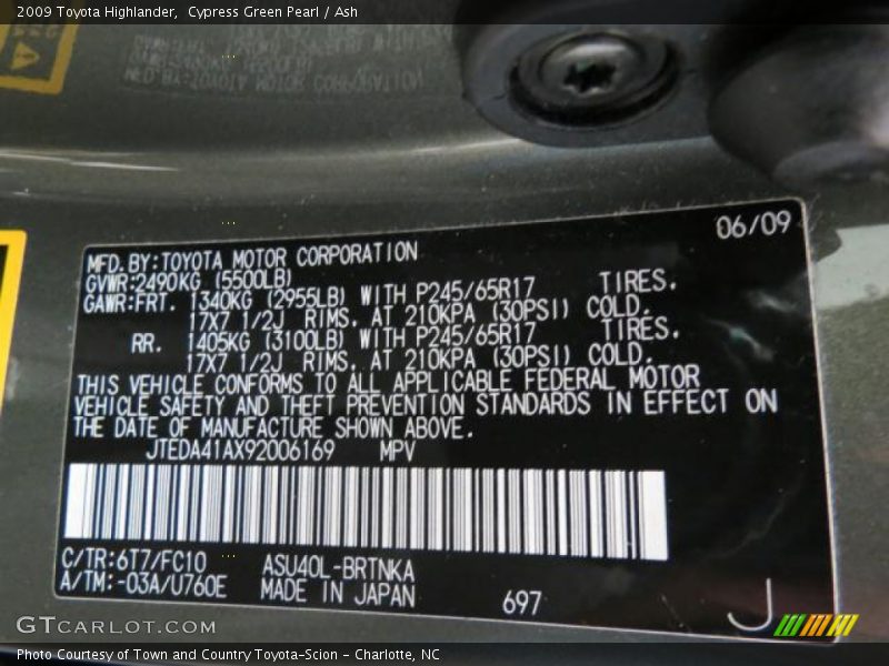 Cypress Green Pearl / Ash 2009 Toyota Highlander
