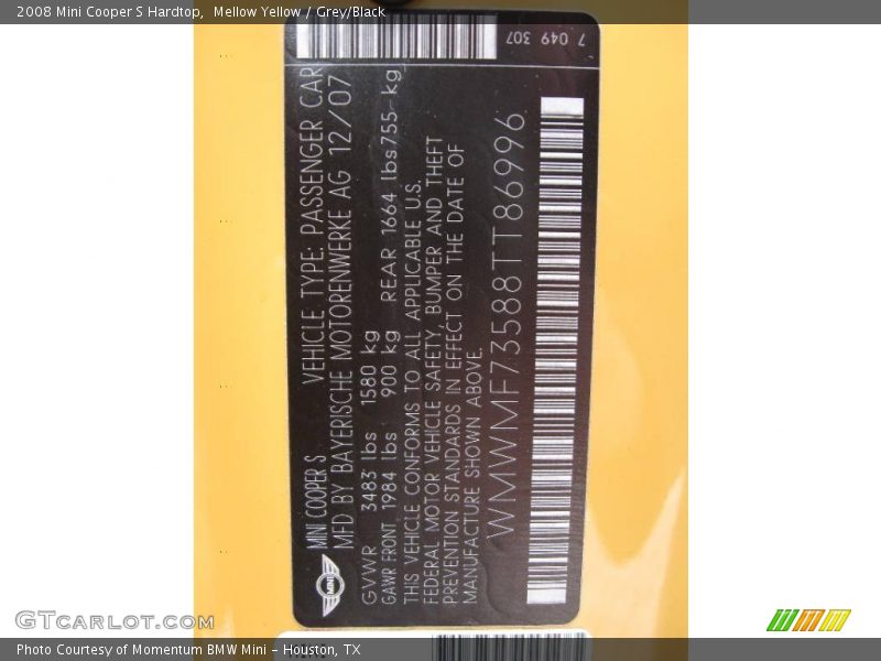 Mellow Yellow / Grey/Black 2008 Mini Cooper S Hardtop