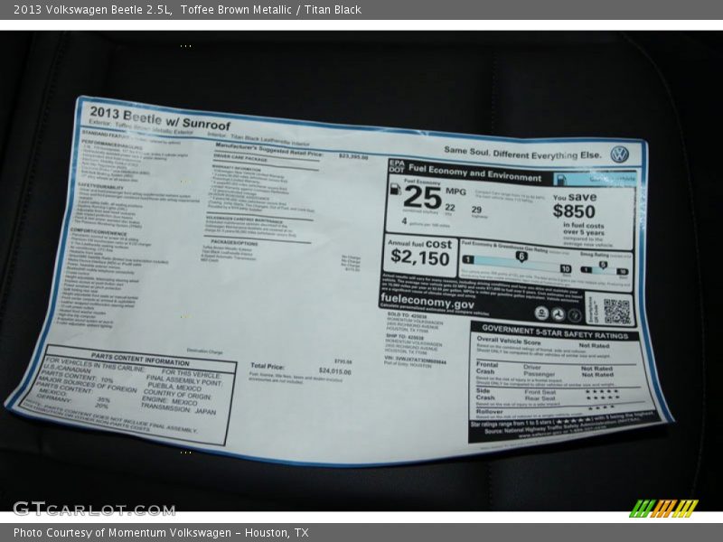 Toffee Brown Metallic / Titan Black 2013 Volkswagen Beetle 2.5L